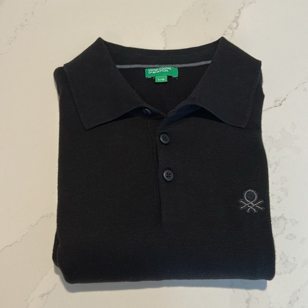 United Colors Of Benetton Men's Long sleeves Knit Polo in Classic Black Sz L